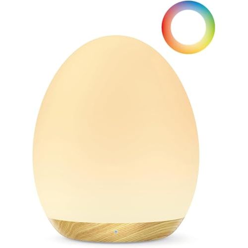 JolyWell Night Light for Kids, Baby Egg Light with 7 Colors Changing Mode & Stepless Dimming, Nursery Night Lamp BPA Free,Rechargeable Egg Night Light for Breastfeeding 1h Timer & Touch Control, Wood