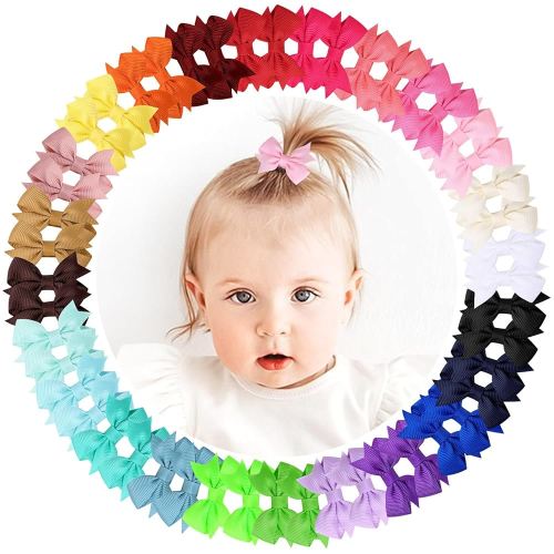 48PCS OAOLEER Fully Lined Hair Clips and Bows for Baby Girls, Infants & Toddlers - Tiny Alligator Clips in 24 Color Pairs (Style D-48pcs)