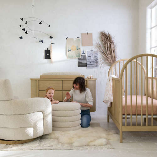 Canyon Natural Spindle Wood Convertible Baby Crib with Toddler Bed Rail by Leanne Ford