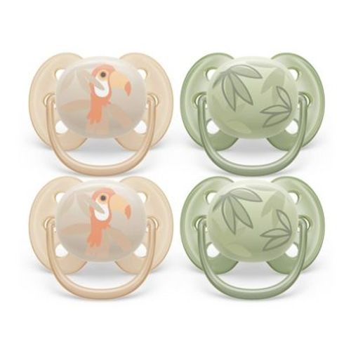 Avent Philips Ultra Soft Pacifier 0-6 Months - Toucan/green Leaves - 4pk
