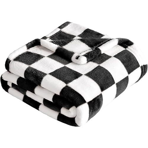 Yurhap Checkered Baby Blanket Fleece Baby Blankets for Boys Girls, Ultra Soft Cozy Fluffy Infant Toddler Newborn Receiving Blankets for Crib Stroller, 30''x40'', Black
