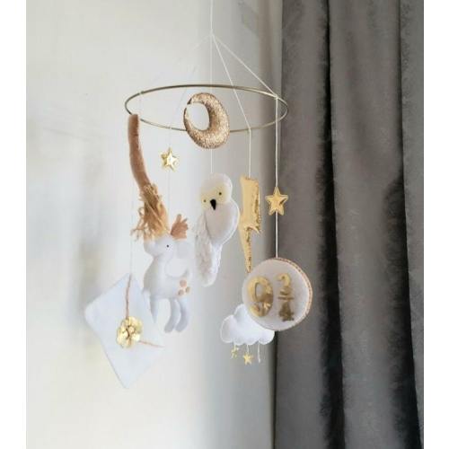 Wizard baby mobile, harry baby mobile,magical mobile,owl,deer,stars,cloud,moon