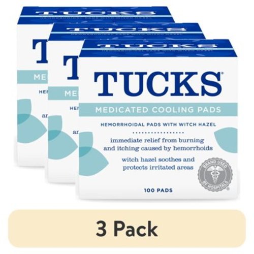 (3 pack) TUCKS® Medicated Cooling Pads with Witch Hazel, Hemorrhoid Treatment, 100 Count