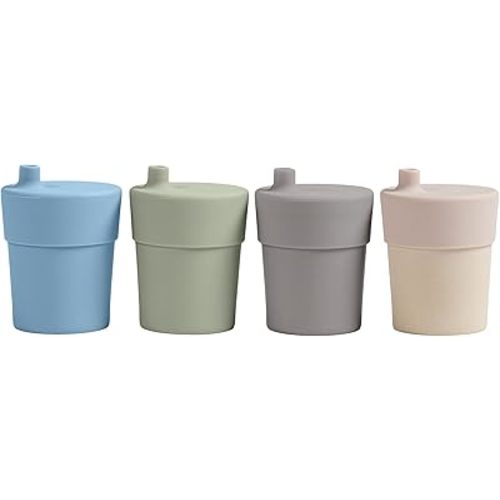 WeeSprout Bamboo Grow-With-Me Sippy Cups with Lids, 10 oz Set of Four, Babies Kids & Toddlers, Made With Bamboo & 100% Silicone, Bite Spout Design, Dishwasher Safe