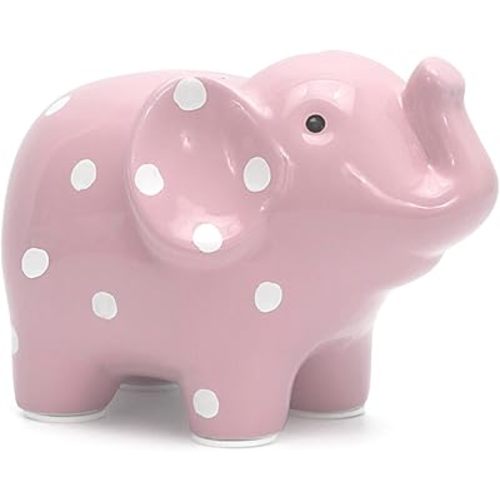 Child to Cherish Ceramic Polka Dot Elephant Piggy Bank for Girls, Pink