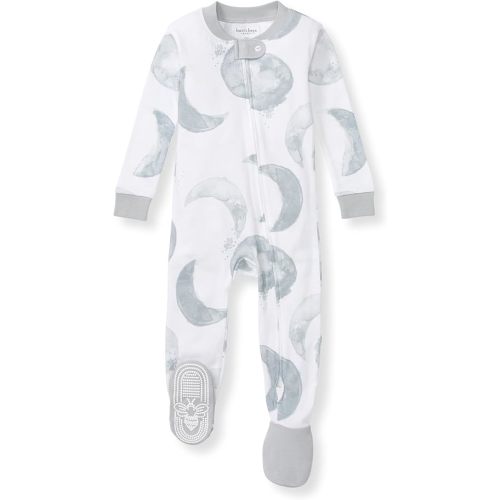 Burt's Bees Baby Baby Boy's Sleeper PJs, 100% Organic Cotton, Soft One-Piece Footie, Diagonal Zip Up Jumpsuit, Snug Fit Pajamas with Snap Tab, Hello Moon Light Blue, 12 Months
