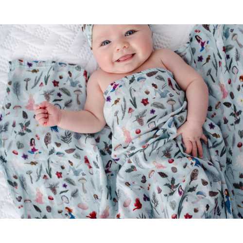 FROSTED FAIRIES Baby Swaddle Blanket, Woodland Blanket, Mushrooms Swaddle, Bamboo Swaddle Gender Neutral, Newborn Swaddle, Winter Fairies