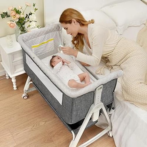 Baby Baby Bassinet,3 in 1 Bassinet,Adjustable Height Bassinet Bedside Sleeper Bedside Sleeper with Storage Basket and Wheels,Safety CPC Certified