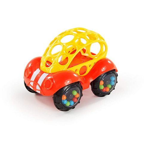 Oball Easy Grasp Rattle & Roll Buggie BPA-Free Push Car Infant Crawling Toy, 1 Pack, Age 3 Months and up, Red/Yellow