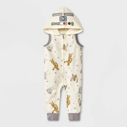 Baby Boys' Star Wars Printed Hooded Romper - Cream 3-6M