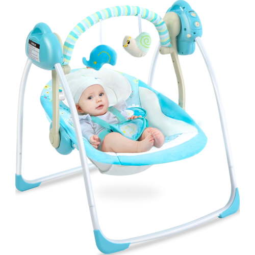 Yadala Baby Swing, Foldable Baby Swing for Infants with Adaptable Speeds, Music, 0-9 Months, Blue
