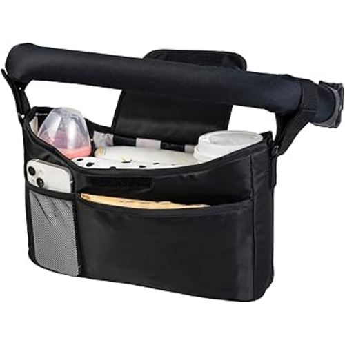 Tiny Twinkle Universal Stroller Organizer with Adjustable Strap | Waterproof Stroller Caddy Fits Baby Jogger, Nuna, Donna and Bugaboo Strollers (Black Checkers)