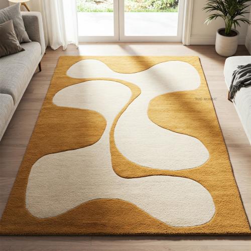 Etsy | Yellow Ivory Abstract Wool Rug, Hand Tufted