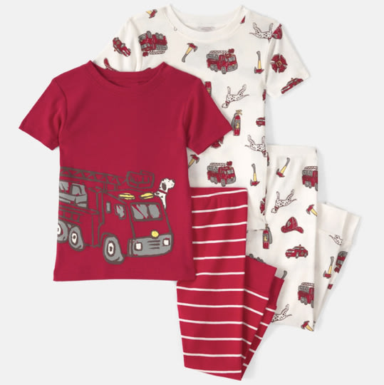 Baby Boy Firetruck Striped 100% Cotton Snug Fit 4-Piece Pajama Set - Red/White | Carter's