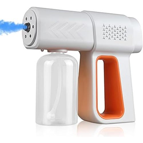Disinfectant Sprayer Professional Disinfectant Fogger Machine, 380ml Wireless Nano Sprayer Gun Handheld Sanitizer Fogger, Blue Light Foggers for Touchless Sanitization (Orange)