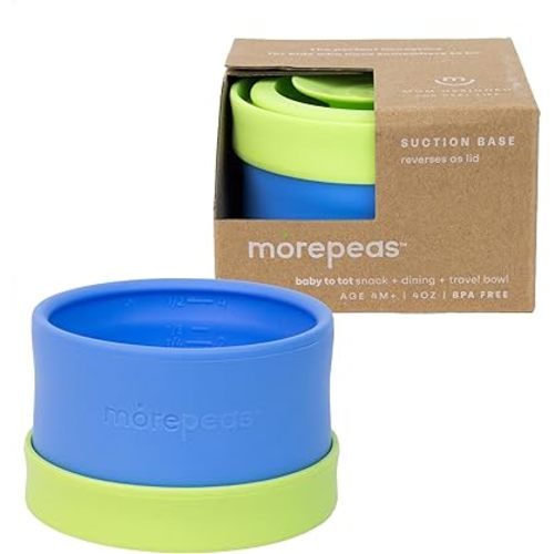 morepeas The Everything Snack Bowl - All-in-One Baby, Toddler & Kid Food Container - Travel Essential with Spill Proof Lid & Suction Base - Blueberry