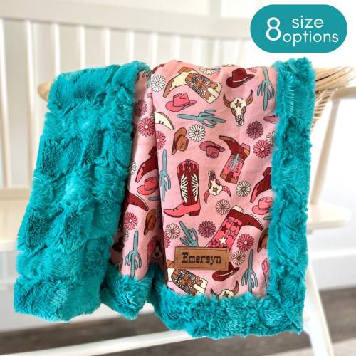 Cowgirl Retro Blanket Baby Girl Minky Western Blanket Newborn Crib Bedding Cowgirl Boots Nursery Decor Western Girl Shower Gift Baby Name