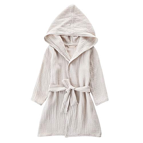 TADO MUSLIN Organic Cotton Toddler Bathrobe, Soft and Breathable Baby Robe for Kid, Boy& Girl Hooded Robe Muslin
