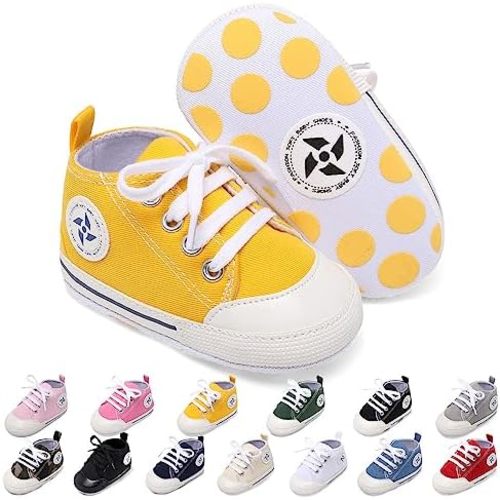 Baby Boys Girls Star High Top Sneaker Soft Anti-Slip Sole Newborn Infant First Walkers Canvas Denim Shoes