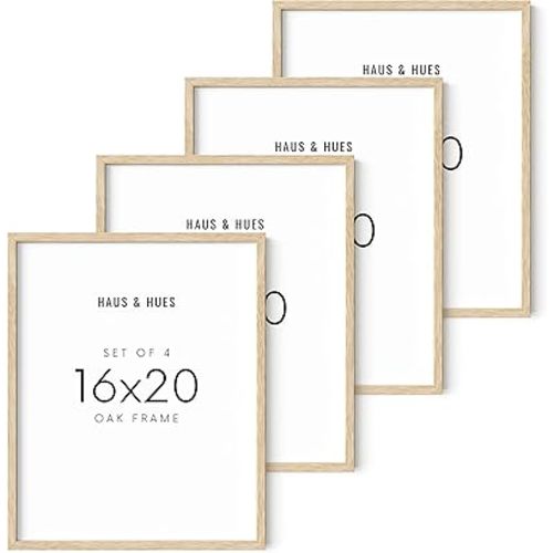 HAUS AND HUES Beige Oak Wood 16x20 Picture Frame - Modern Wood Wall Art Display - Lightweight 16x20 Frame for Art Prints, Photos, Posters - Ready-to-Hang Vertically & Horizontally (Set of 4)