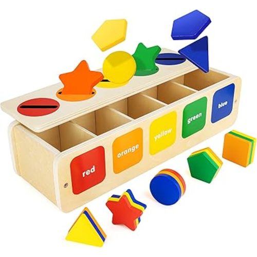 Wooden Montessori Toy for 1 2 Year Old, Shape & Color Sorting Matching Toy with Box for Toddlers 1-3, for 1 2 3 Year Old Boy Girl Gifts