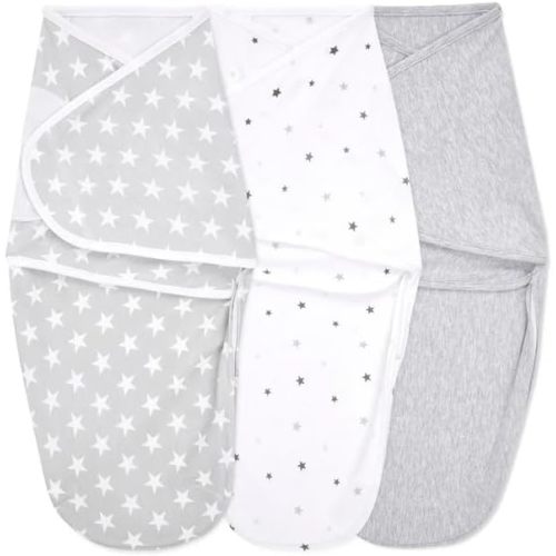 aden + anais Essentials Easy Swaddle Wrap Quick Change with Bottom Zipper, Snug Cotton Knit Baby Wrap Swaddle Blanket for Newborns, TOG 1.0, 3-Pack, Twinkle, 0-3 Months, Small/Medium