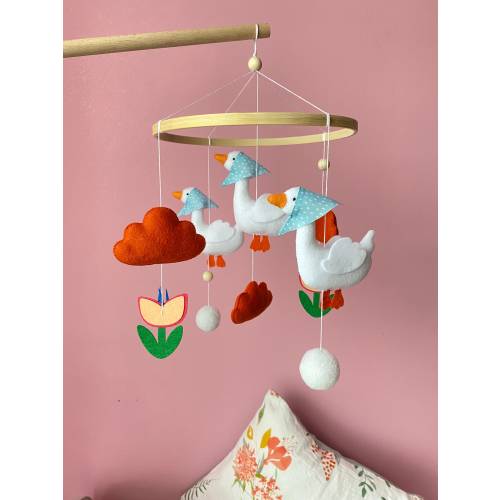 Boho Nursery - Baby Mobile Geese - Terracotta Nursery Decor - Farm Mobile - Felt Goose - Goose Baby Shower - Baby Crib Mobile