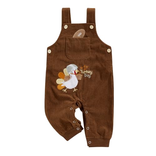 YOKJZJD Newborn Infant Baby Boy Girl Thanksgiving Outfit Turkey Suspender Pants Corduroy Bib Overalls Jumpsuit Fall Clothes