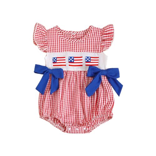 mlpeerw 4th Of July Baby Girl Outfits Newborn American Flag Smocked Romper My First Fourth Of July Independence Day Clothes