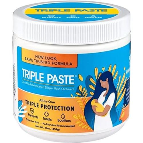 Triple Paste Diaper Rash Cream for Baby - 16 Oz Tub - Zinc Oxide Ointment Treats, Soothes and Prevents Diaper Rash - Pediatrician-Recommended Hypoallergenic Formula with Soothing Botanicals