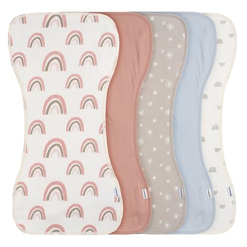 Gerber Baby Unisex Burp Cloths 5-Pack, Pink Rainbows, Size 10.5" x 21"