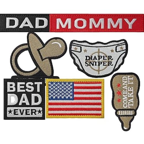 7 Pieces Cute Funny Daddy Mommy Tactical Patches - Hook and Loop Design - for Hats Diaper Bags Lunch Bags - Durable Quality - Family Themed