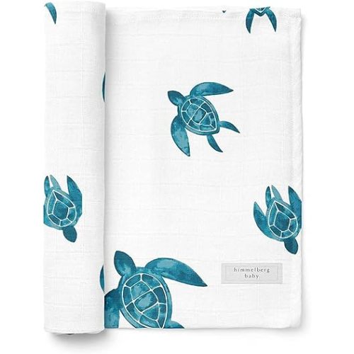 Sea Turtles Muslin Baby Blanket | Ultra Soft | Organic Cotton Muslin Blanket | 44''x44'' Inches / 110x110 cm | Super-Large | Unisex Baby Cotton Muslin Swaddle Blanket