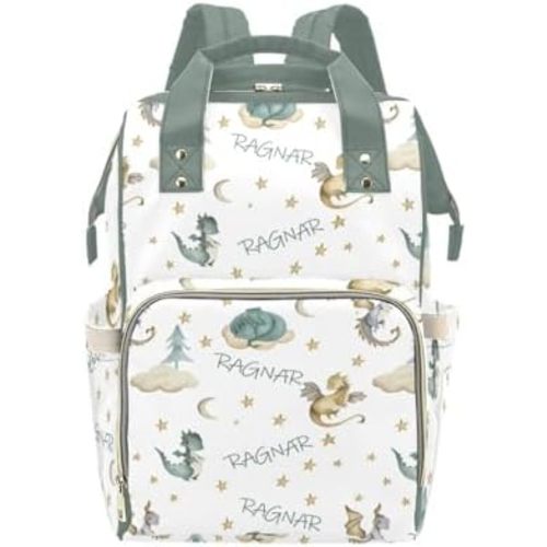 Personalized Diaper Bag Backpack for Women, Custom Name Nursing Mommy Daypack, Flying Dragon Diaper Bag for Girls Boys, New Mom Gifts