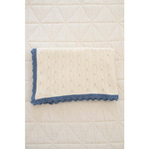 knit blanket | pointelle - milk & blue jay