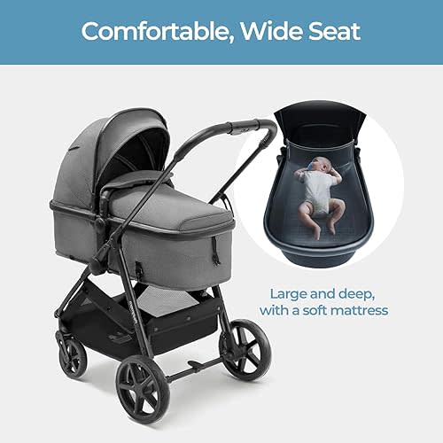 Mompush Wiz 2-in-1 Convertible Baby Stroller with Bassinet Mode, Foldable Infant Stroller with Reversible Seat and Large UPF 50+ Canopy
