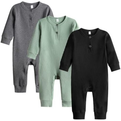 Bafeicao Baby Boy Girl 2/3 Pack Solid Romper Ribbed Short/Long Sleeve Bodysuit Jumpsuit Infant Knitted Outfits Clothes