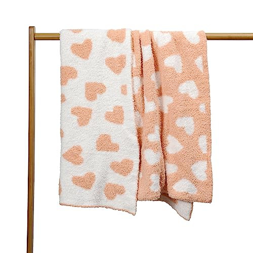 JOOJA Ultra Soft Baby Blanket Coral Pink Heart Swaddle & Receiving Blanket 30x40 Inch Cozy Breathable Knitted Toddler Blanket for Newborns, Infants, and Kids