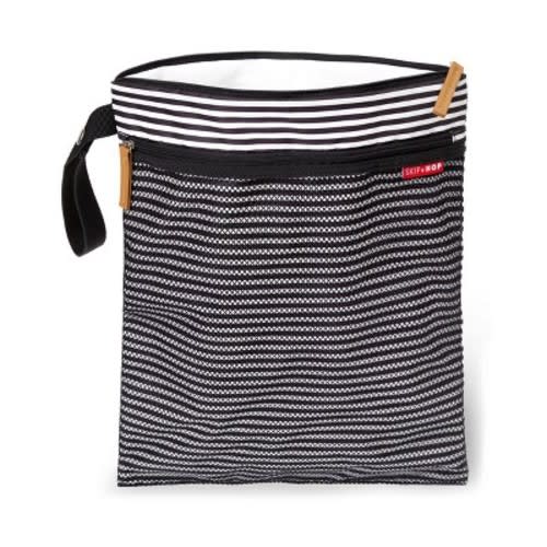 Skip Hop Grab and Go Wet/Dry Diaper Bag, Color: Black/White Stripe