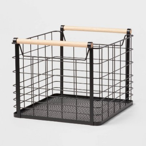 Wire Natural Wood Handles Milk Crate - Brightroom™, Color: Black, Size: Large