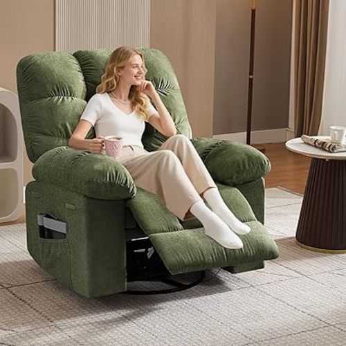 Garvee Rocking Recliner Chairs,Massage Recliner Chair with Vibration Massage and Heat,360° Swivel Rocking Recliner Chair with Side Pockets Cup Holders,for Living Room,Bedroom,Home Theater