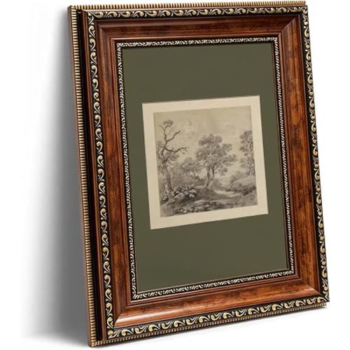Framed Vintage Forest Landscape Wall Art Tree and River Sketch Canvas Print