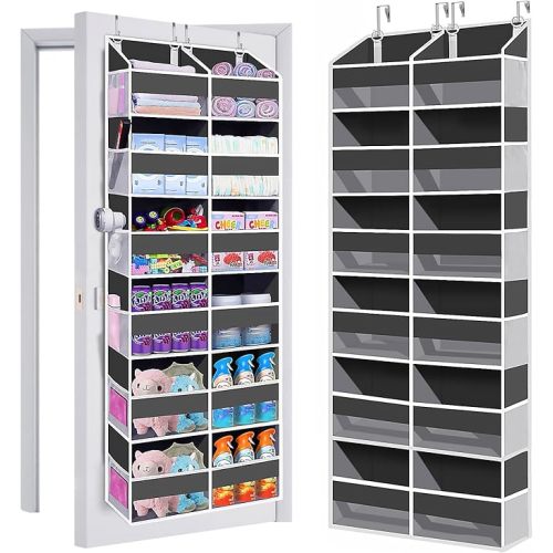 Heavy Duty Over The Door Organizer 5 Tiers, Extra Large Behind Door Storage of 10 Big Front & 10 Mesh Pockets, 80lb Weight Capacity, Hanging Doors Storage Organizer for Closet Bedroom Nursery, Grey