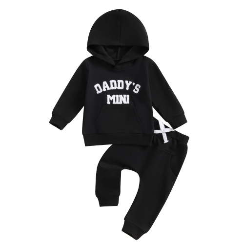 Baby Toddler Boy Fall Hooded Clothing Set 0 6 12 18 24 Months 2T 3T Letter Embroidery Long Sleeve Hoodie and Elastic Sweatpants 2 Piece Outfits