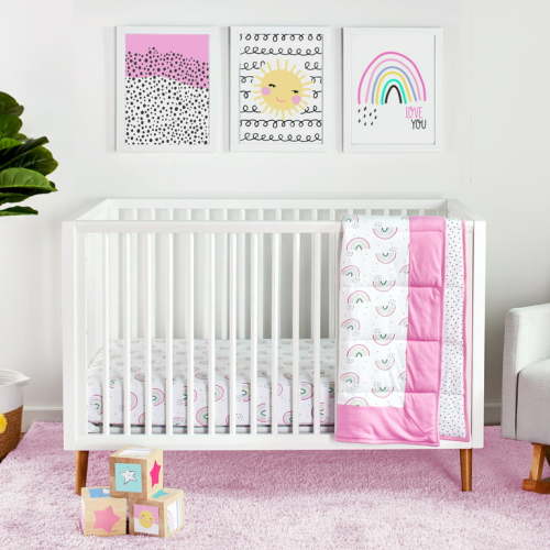 Little Star Organic Pure Organic Cotton Crib Bedding Set, 3 Pc, Pink-Taste the Rainbow