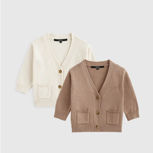 100% Organic Cotton Oversized V-Neck Cardigan 2-Pack - 6-9 mos - Egret/Stucco