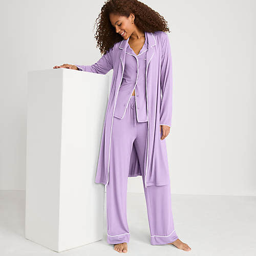 Women's Cooling 3 Piece Pajama Set - Robe Top and Pants | Lands' End