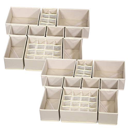 TENABORT 21 Pack Foldable Drawer Organizer Dividers Cloth Storage Box Closet Dresser Organizer Cube Fabric Containers Basket Bins for Underwear Bras Socks Panties Lingeries Nursery Baby Clothes Beige