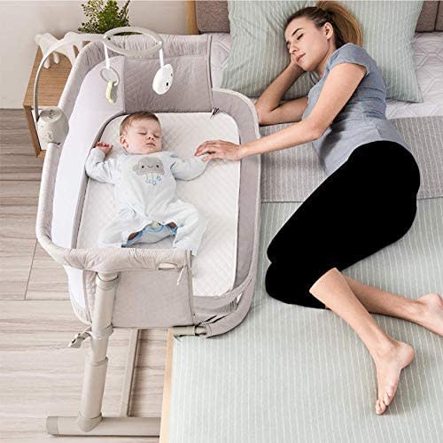 Kidsclub Baby Bedside Sleeper with 2 Replaceable Sheets, Baby Bedside Crib for New Born, Standalone Side-Sleeper for Infants, Baby Nursery Bed 9 Height Adjustable for Bed Sofa