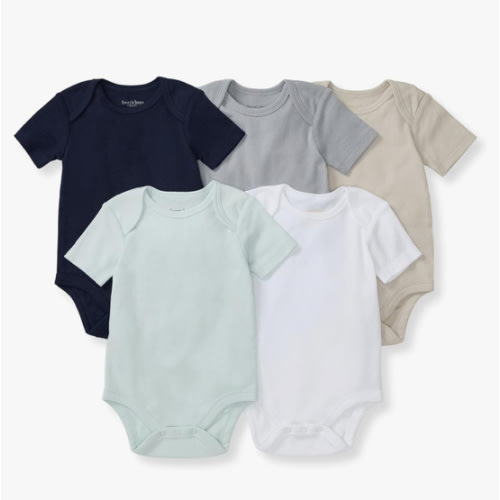 Burt's Bees Baby Bodysuits, Short Sleeve and Long Sleeve One-Pieces, 100% Organic Cotton, Pack of 5